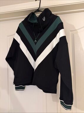 Fore All Quarter‑Zip Chevron Pullover Sweater in Black, Forest Green & White
